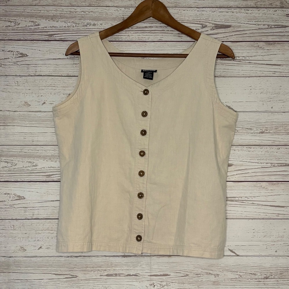 Patagonia Organic Cotton Sleeveless Button Front Top Beige Cream Womens M
